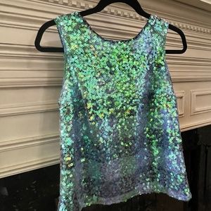 Maeve Anthropologie Sequin Plaid Formal Sleeveless Top 0, 2